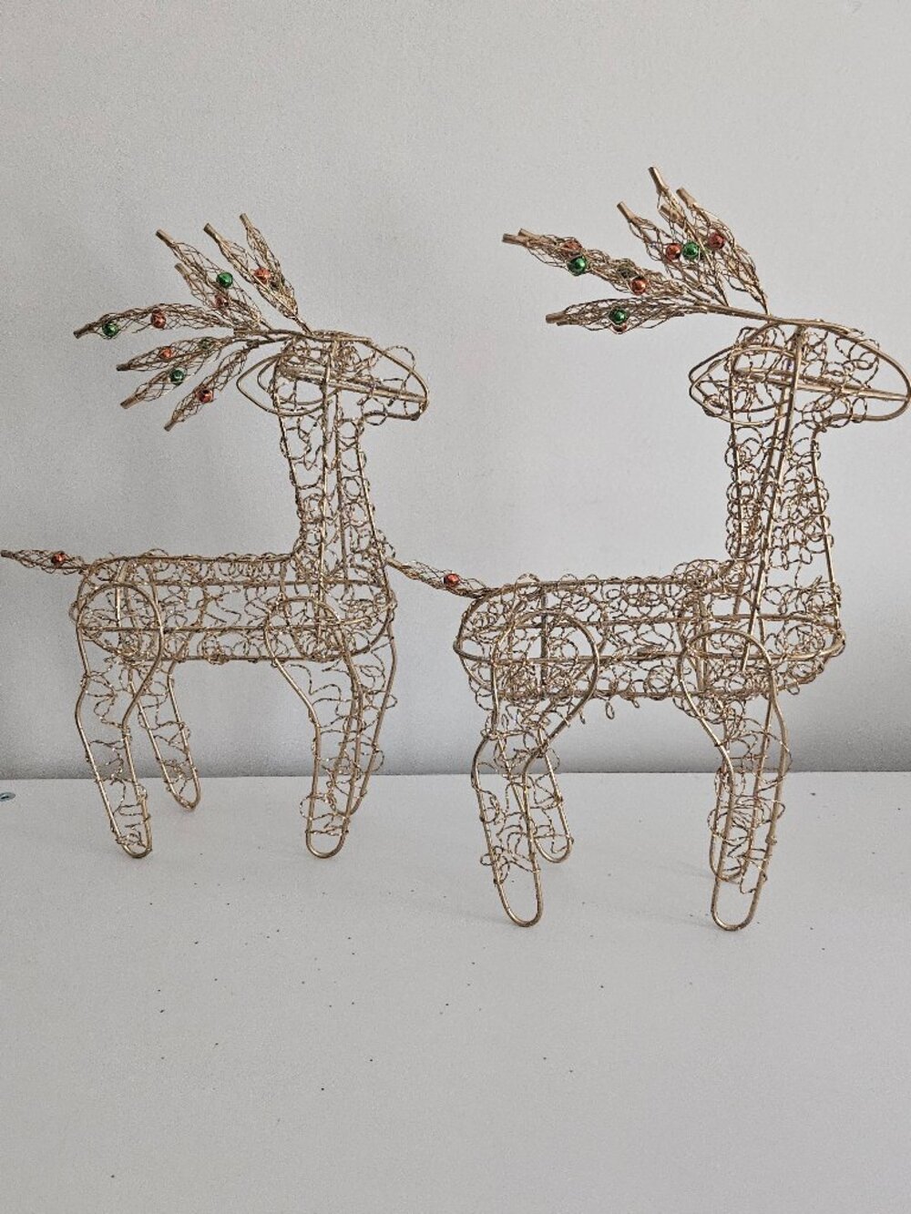 Gold Tone Wire Reindeer with Jingle Bell Antlers Set of 2